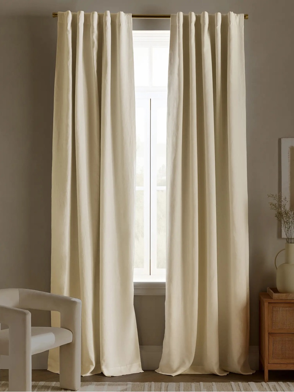 QUINCE Set Of 2 48x84 European Linen True Blackout Curtains Ivory 0291